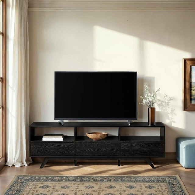 Walker Edison Mid-Century Modern Storage TV Stand for TVs up to 80”, Black