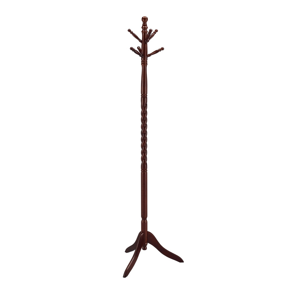 71.5" Cherry Wood Standing Coat Rack with Twist Design