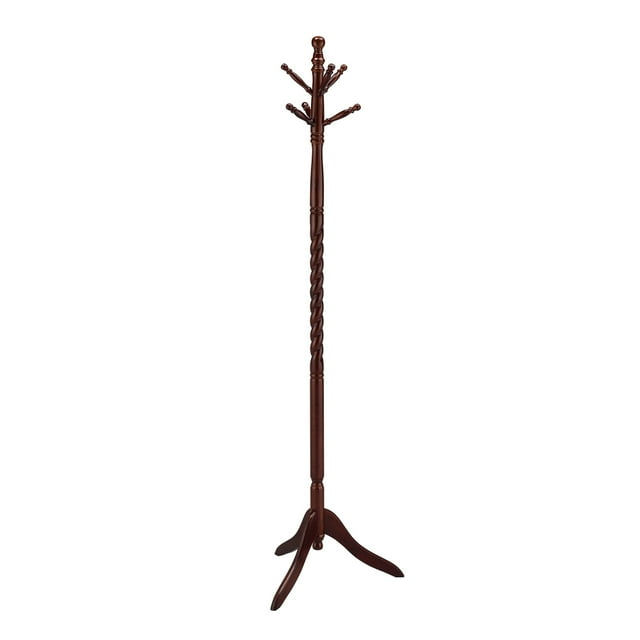 71.5" Cherry Wood Standing Coat Rack with Twist Design