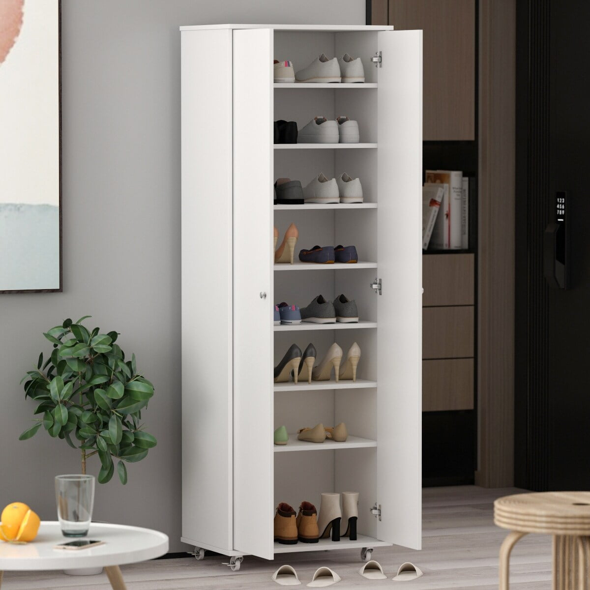 71" Closet Storage Cabinet 8-Tier Shoe Rack with Wheel Entryway Shelf - 23.6"L x 15.7"W x 70.9"H