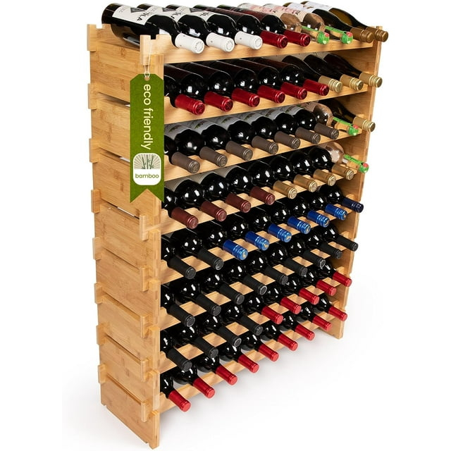 Eight-Tier Natural Bamboo 72-Bottle Modular Wine Rack