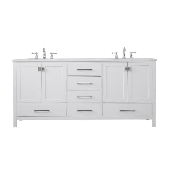 Elegant Decor Tocador de Baño Doble Irene de 72" de Madera Maciza y Piedra en Blanco