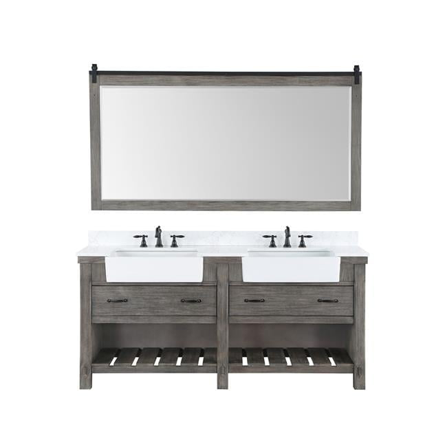 Villareal 72" Double White Farmhouse Basin Bath Vanity in Classical Gray
