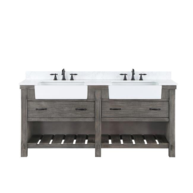 Villareal 72" Double White Farmhouse Basin Bath Vanity in Classical Gray