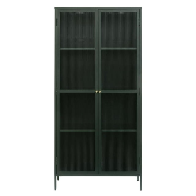 75" Contemporary Glass & Metal Display Cabinet in Green