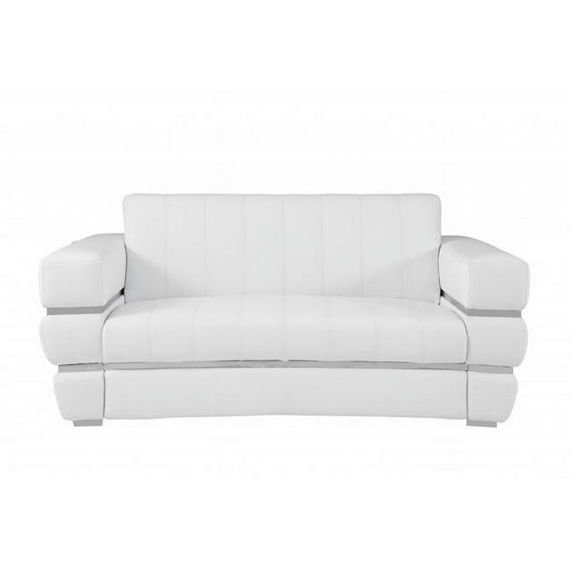 75" White Italian Leather Plush Density Solid Color Love Seat