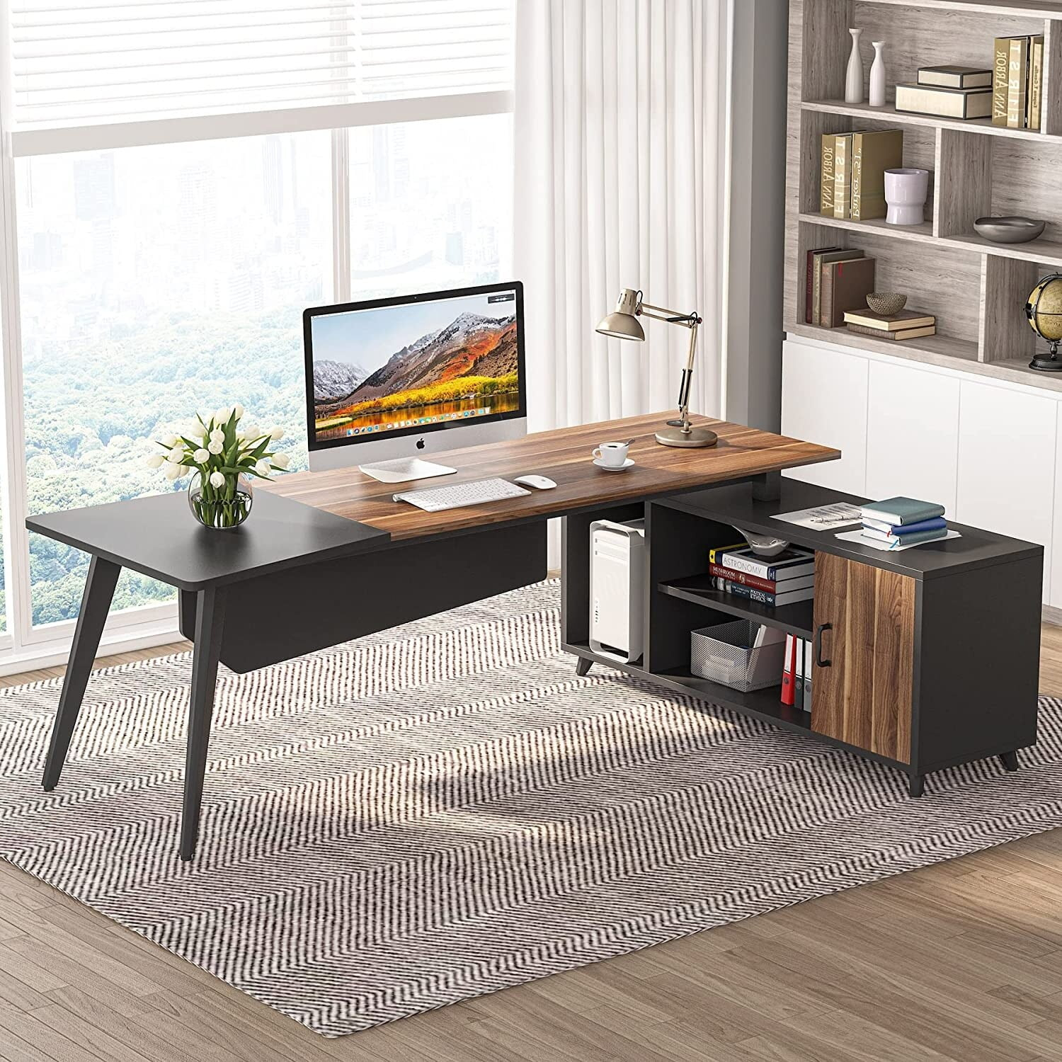 78.74-inch Large L-Shaped Computer Desk Brown