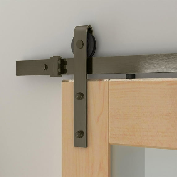 78.75" Designer's Collection Flat Rail Hook Strap Rolling Door Hardware Kit, Antique Brass