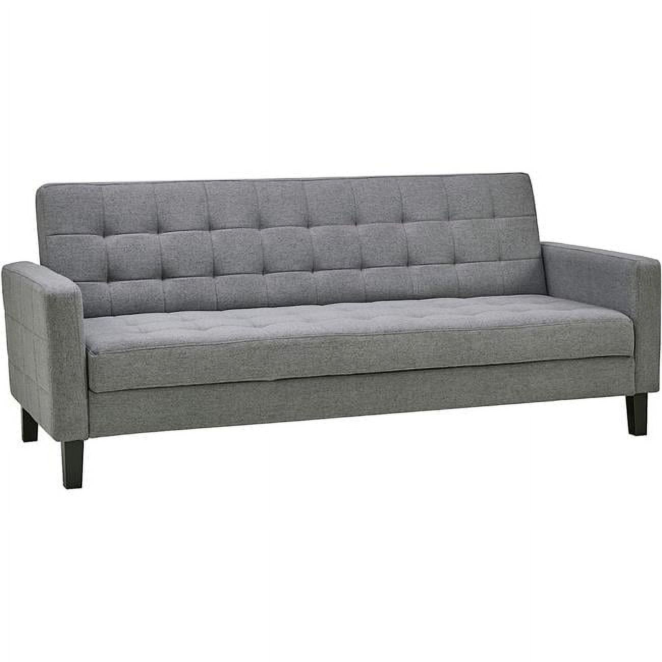 79 Inch Sofa Bed Convertible Futon, Track Arms, Gray Square Tufted Fabric