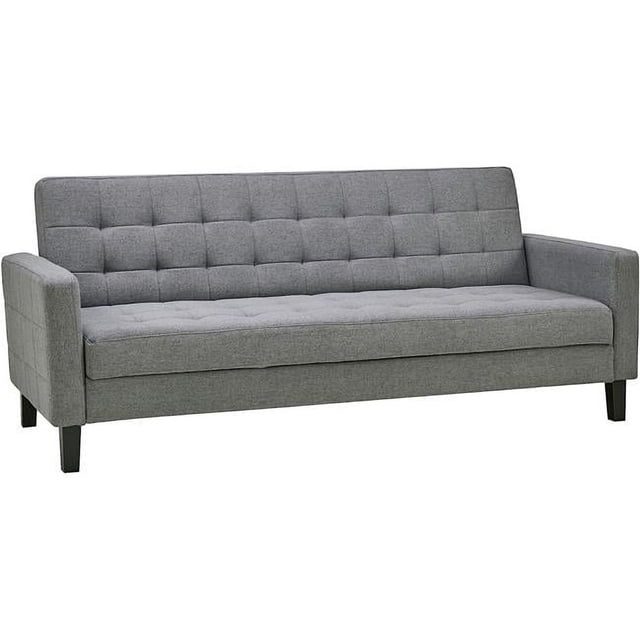 79 Inch Sofa Bed Convertible Futon, Track Arms, Gray Square Tufted Fabric