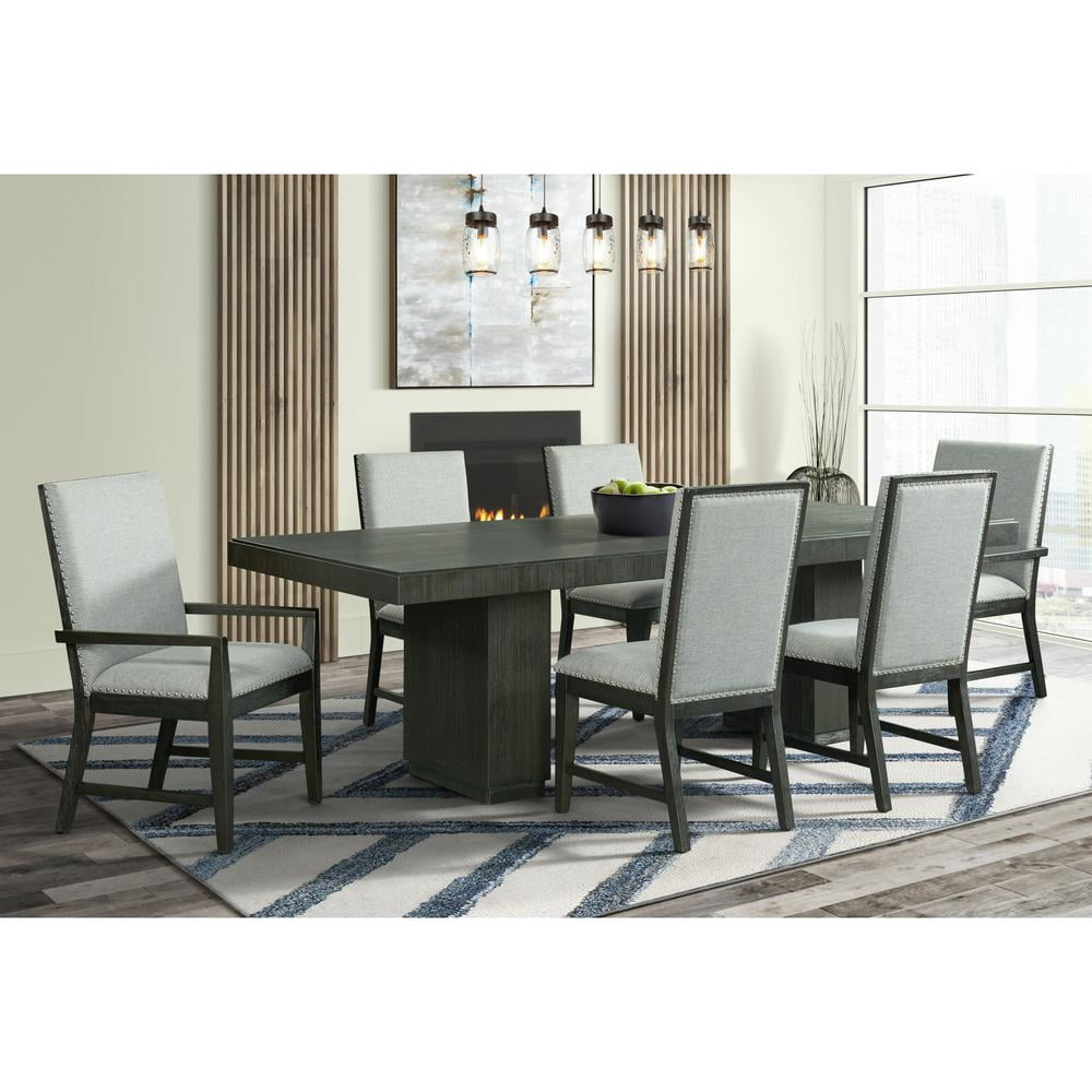 7PC Standard Height Dining Set Table .Four Side Chairs .Two Arm Chairs in Gray