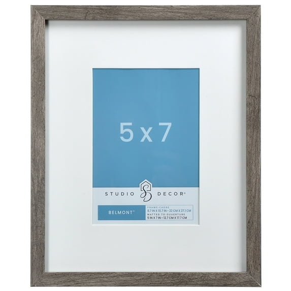 8.7" x 10.7" Gray Narrow Belmont Picture Frame with Mat by Studio Décor - Includes Pre-attached Hanging Hardware - Horizontal or Vertical Display - 1 Pack