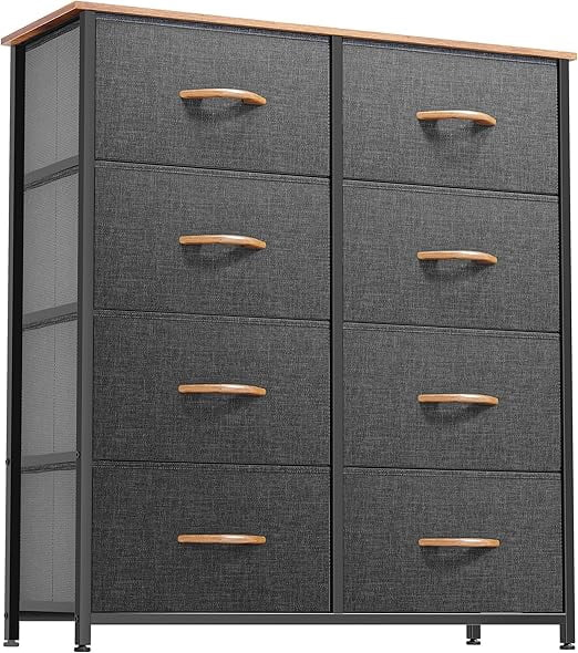 8-Drawer Fabric Dresser with Sturdy Steel Frame and Wooden Top, Tall Double Dresser for Bedroom, Closet, or Living Room, Easy-Pull Handles for Convenient Storage