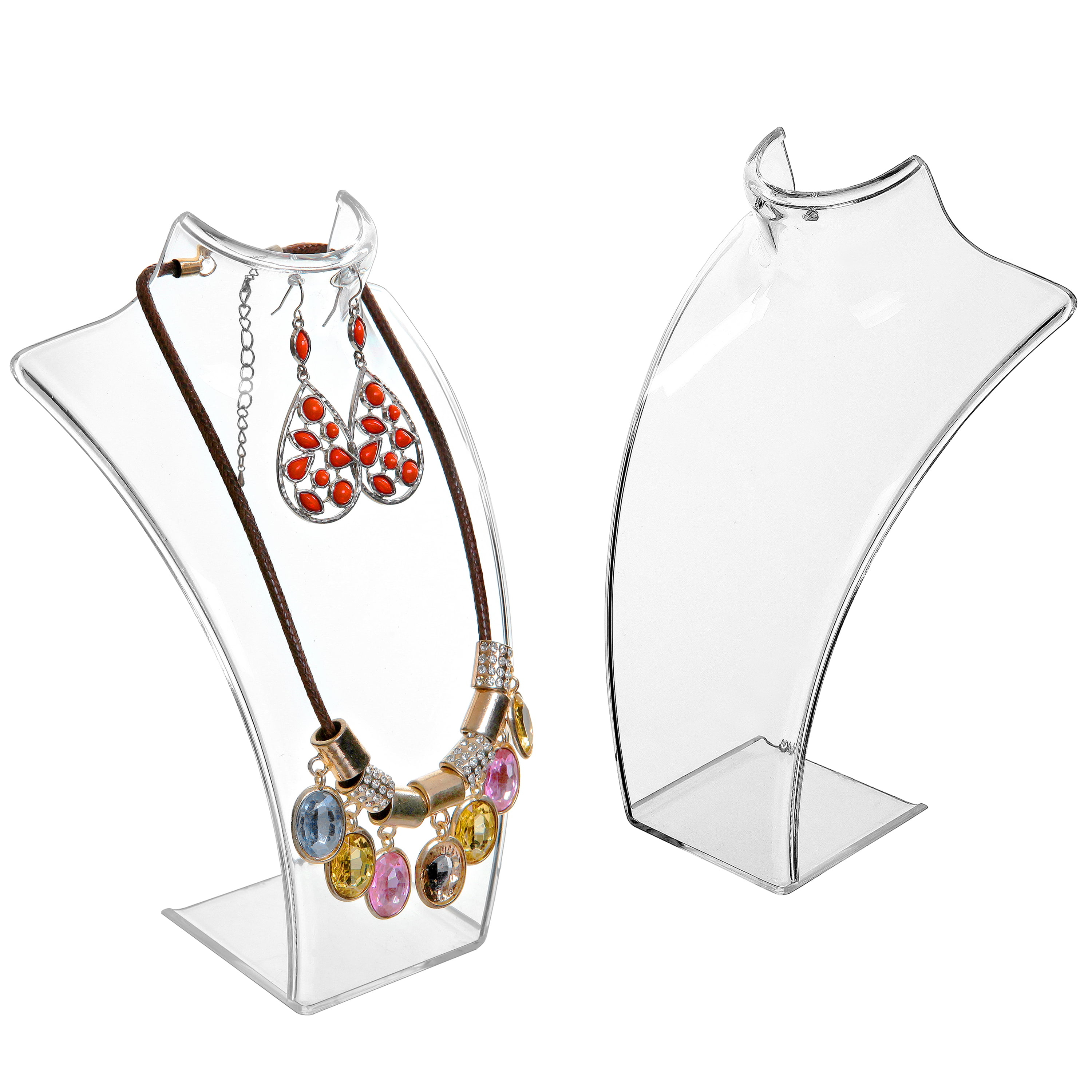 8-Inch Clear Acrylic Necklace & Earring Jewelry 3D Bust Display Stand, Set of 2