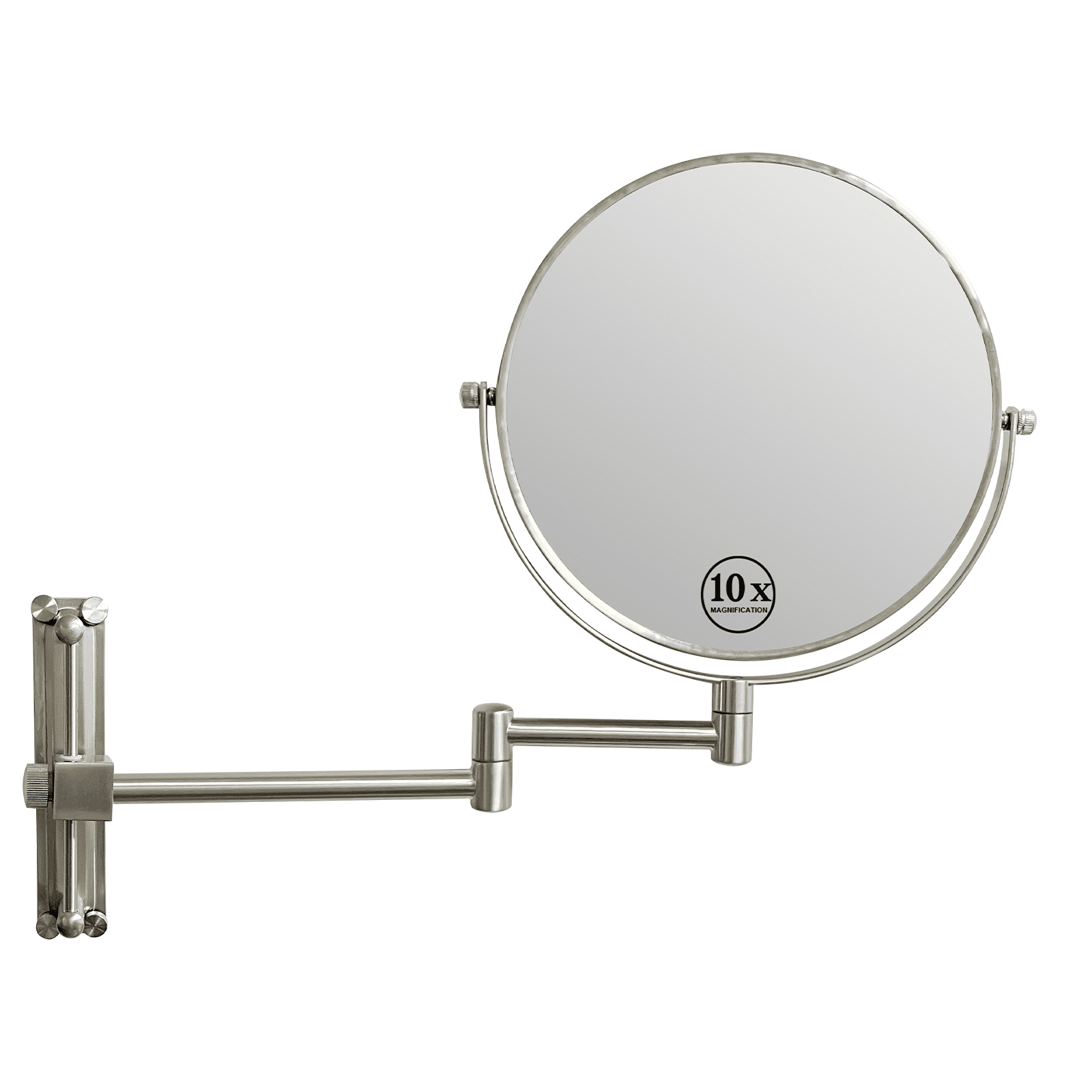 8 Inch Height Adjustable Wall Mounted Makeup Mirror 1X/10X Magnifying Double-Sided with 360° Swivel Arm Brushed Nickel for Bathroom and Home Use,LM-LS8DCN-SS