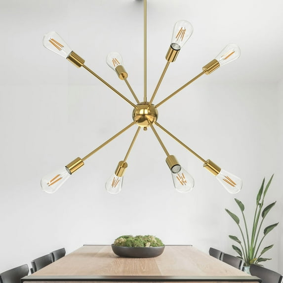 8 Lights Modern Sputnik Chandeliers Vintage Ceiling Light Fixture with E26 Bulb Base Industrial Pendant Lighting for Kitchen Dining Room Living Room Bedroom,Gold