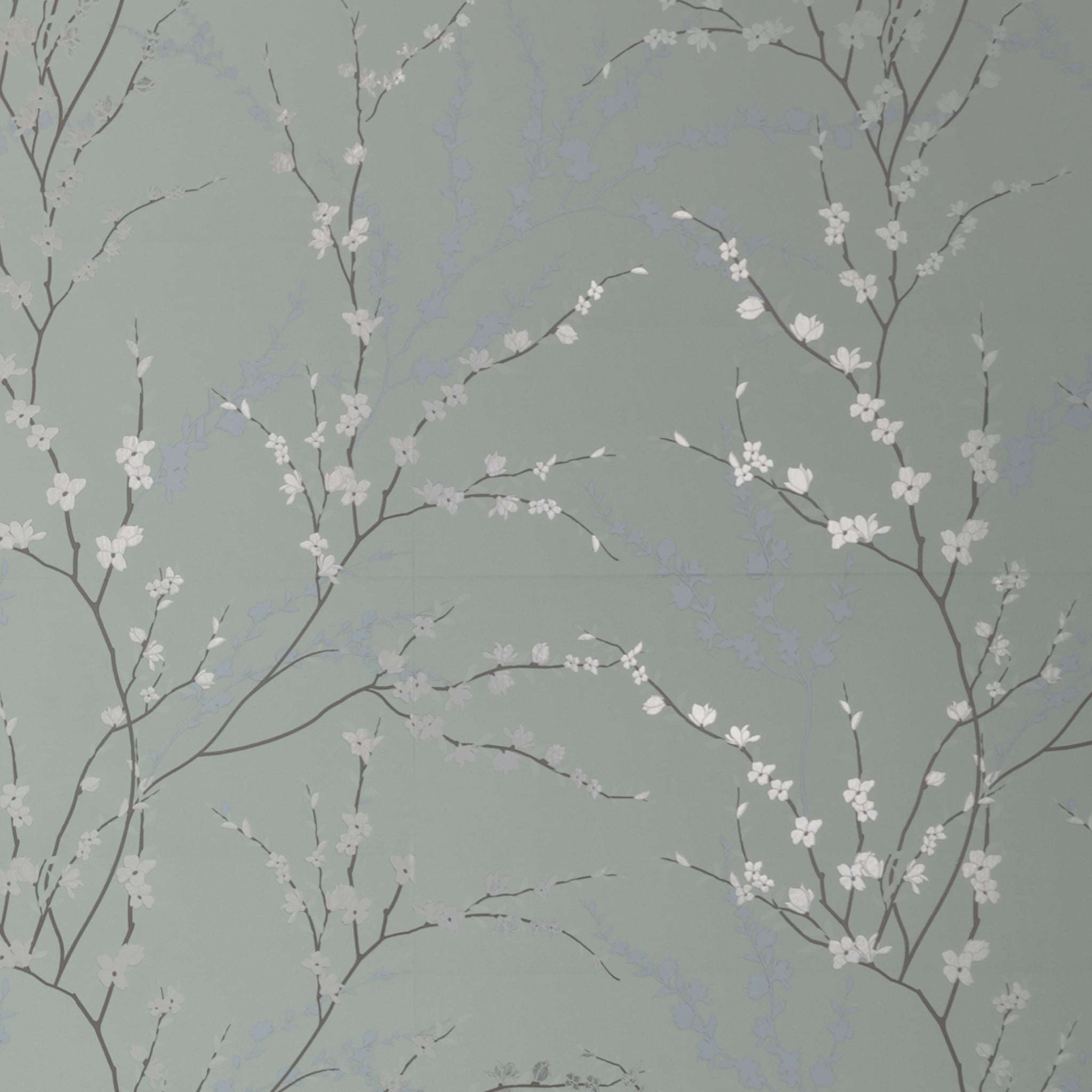 Main Street 8-Pack 16" x 24" Wallpaper Panels. Sage Green Floral Peel and Stick Wallpaper Sheets in West Coast Branch Print. Renter-Friendly Wallpaper for Home