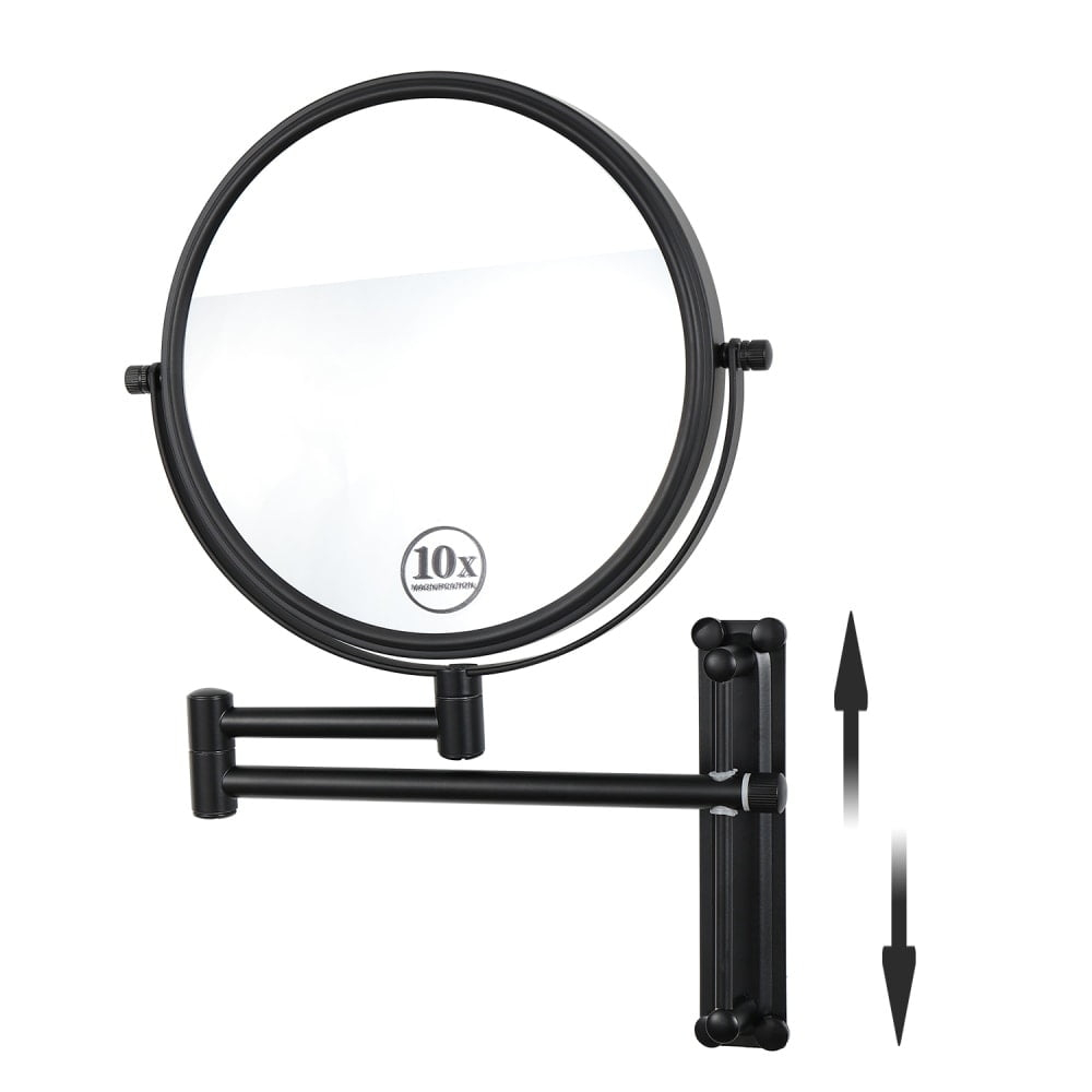 8 in. Wall Mounted Makeup Mirror in Black with Height Adjustable