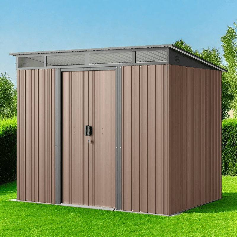 Aiho 8x6ft Secure Lockable Storage Shed - Outdoor Garden Shed with Double Doors, Gray