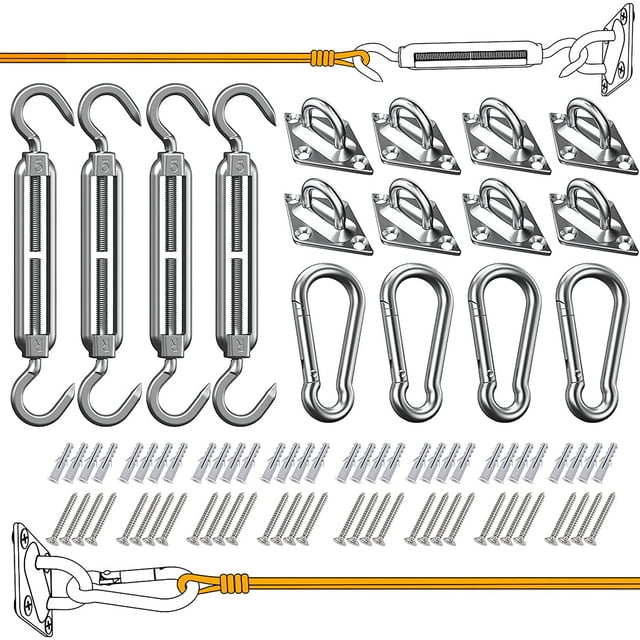 80 Pcs Sun Shade Sail Hardware Kit 5 inch 304 Stainless Steel for Rectangular/Square/Triangle Sun Shade Sail Installation Lawn and Garden, Heavy Duty Anti-Rust Sail Shade Hardware Kit