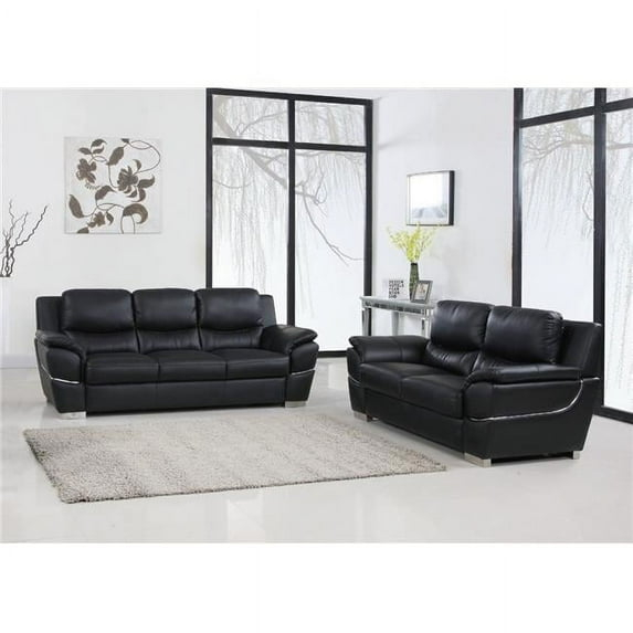 HomeRoots 343860 85 x 34 x 35 in. Modern Black Leather Sofa & Loveseat