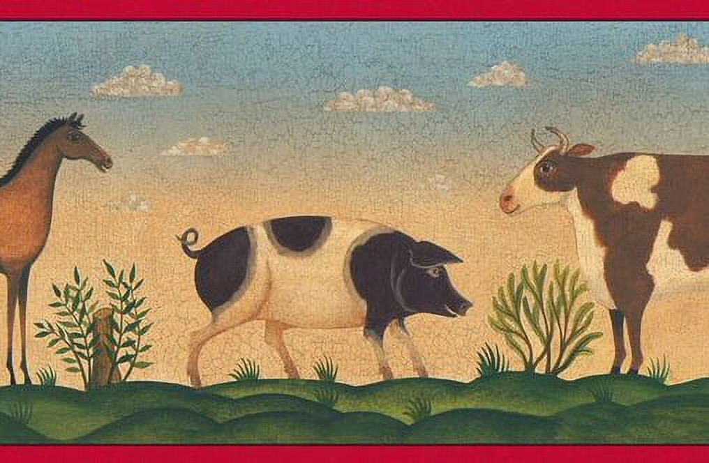 879194 Primitive Folk Art Animals Wallpaper Border 250b69201