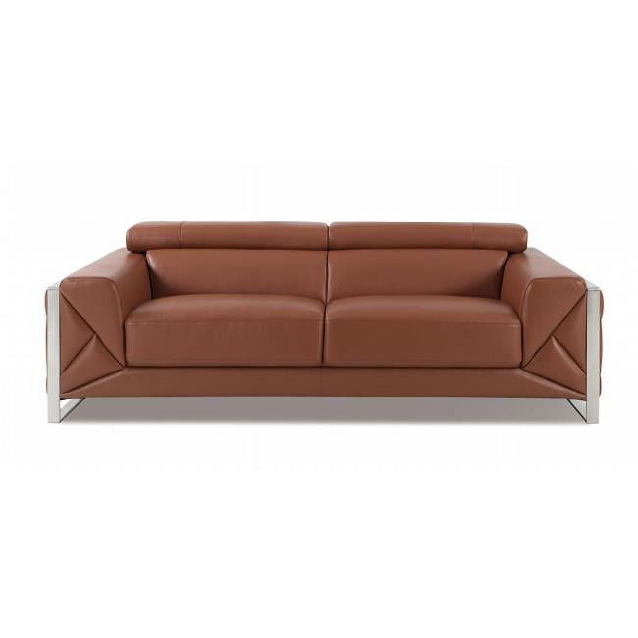 89" Luxe Camel Brown Genuine Leather Sofa with Chrome Legs
