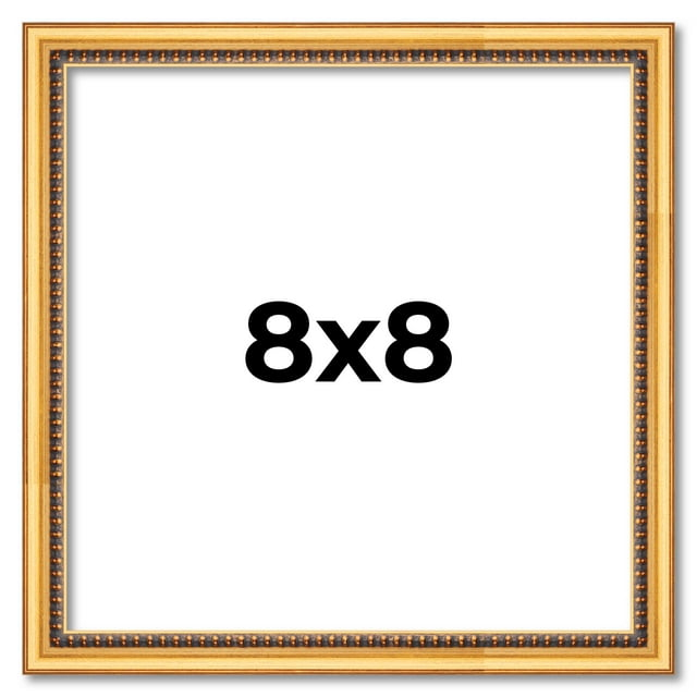 8x8 Frame Beaded Gold Solid Wood Picture Frame | 0.75 Inches Moulding Width | Liscio Oro