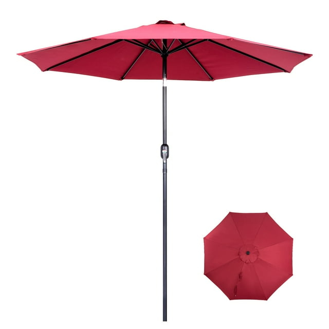 9 Ft Patio Umbrella with Crank System and Tilting Feature - UV Resistant Polyester Fabric - Red