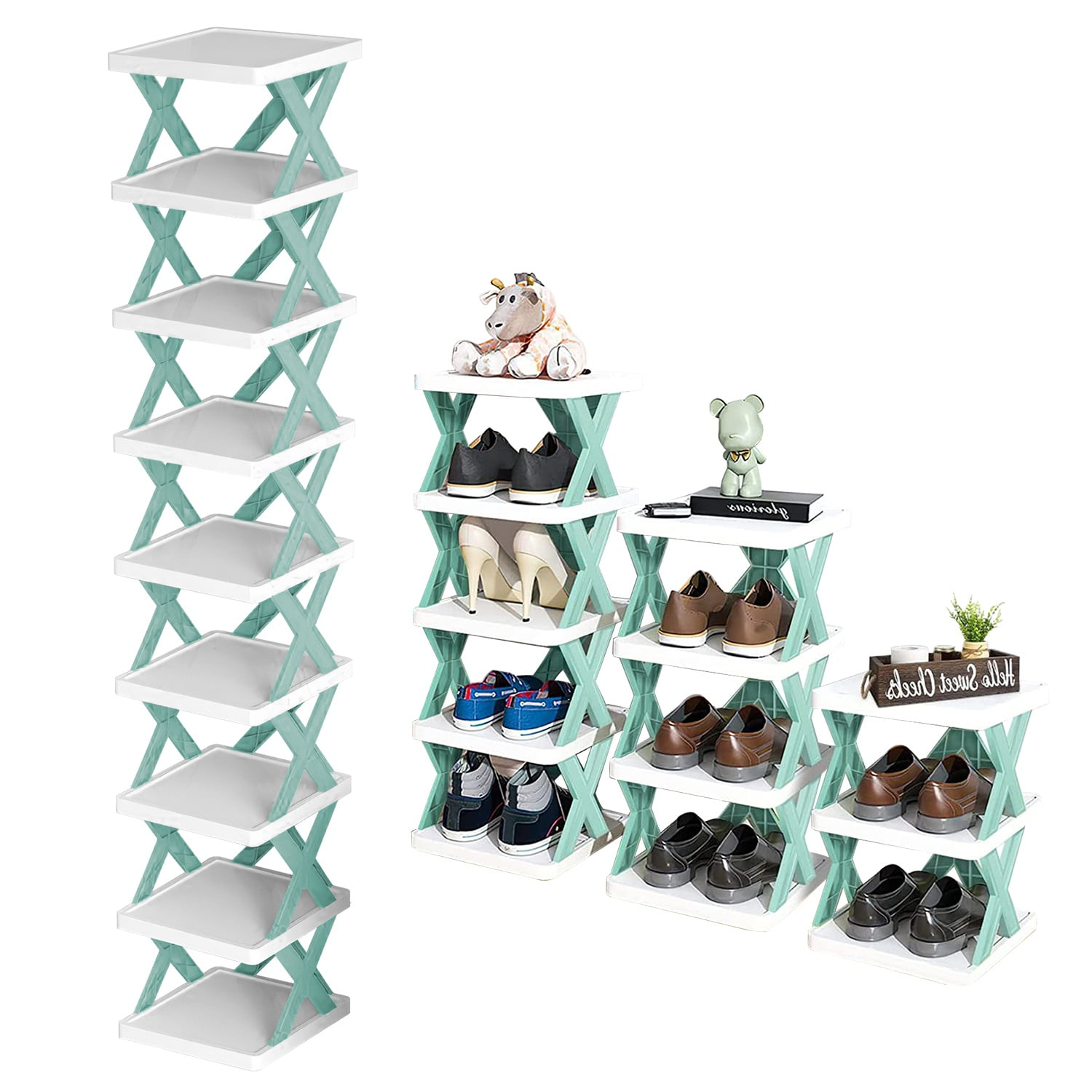 9-Tier Stackable Vertical Shoe Rack TeqHome DIY Narrow Free Standing Shoe Organizer Space Saving for Entryway and Bedroom Blue