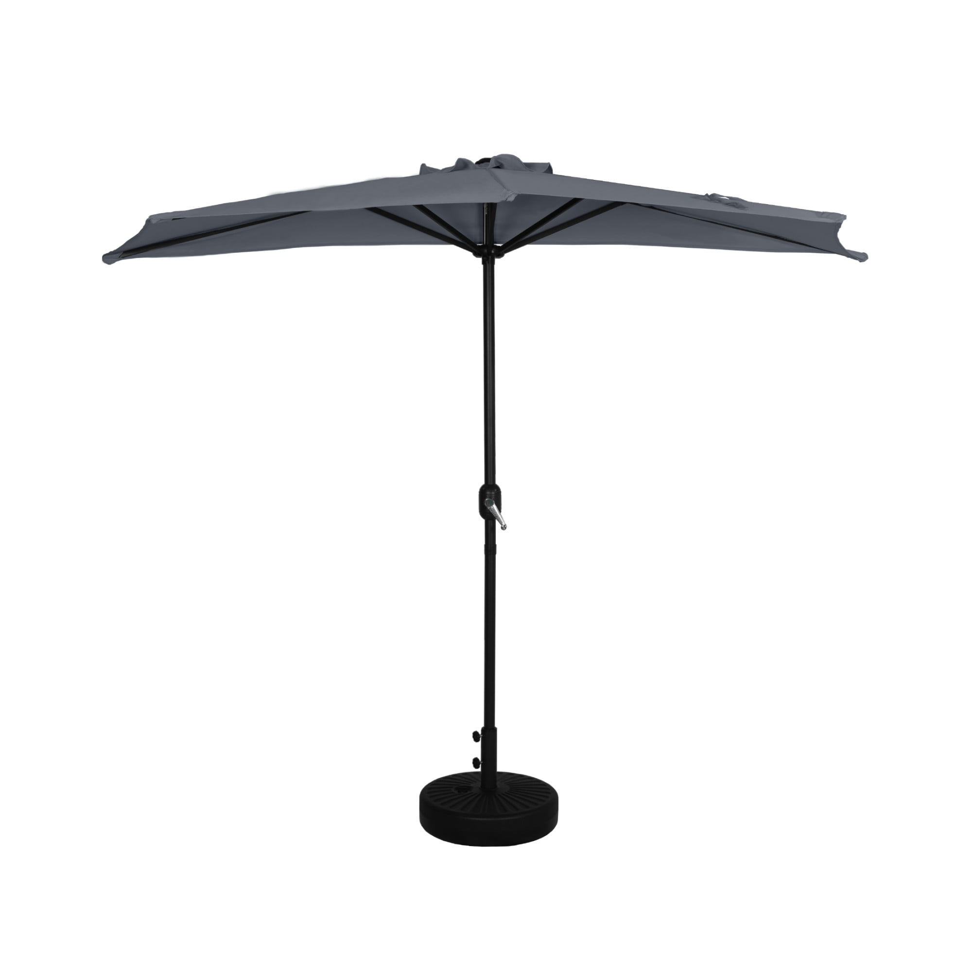 9 ft Half Market Umbella with Black Round Free Standing Plastic Base, Gray