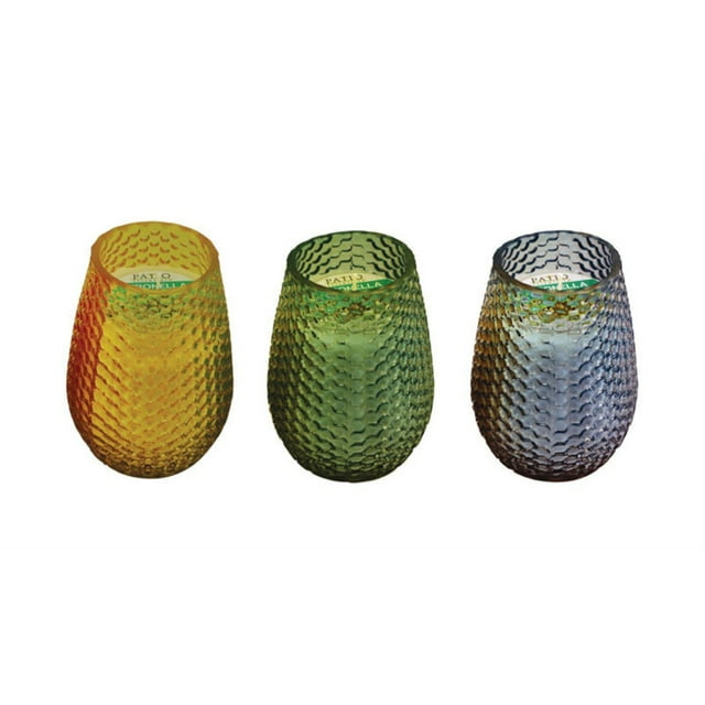 9 oz Patio Essentials Dotted Glass Citronella Candle, 3pk
