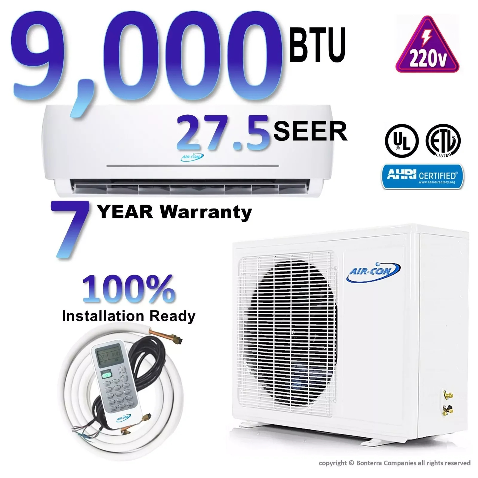 Air-Con 9000 BTU Mini Split AC Heat Pump Ductless 18.50 Seer 110v