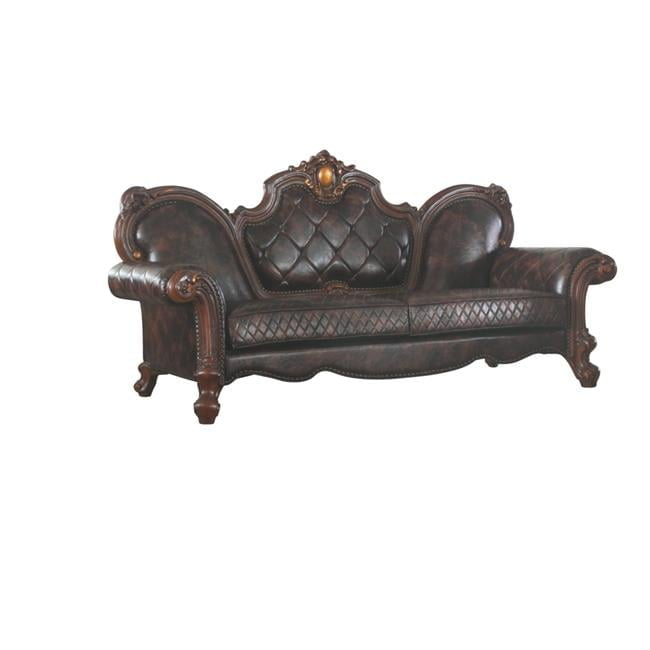 93 in. Dark Brown Faux Leather Sofa with Three Toss Pillows