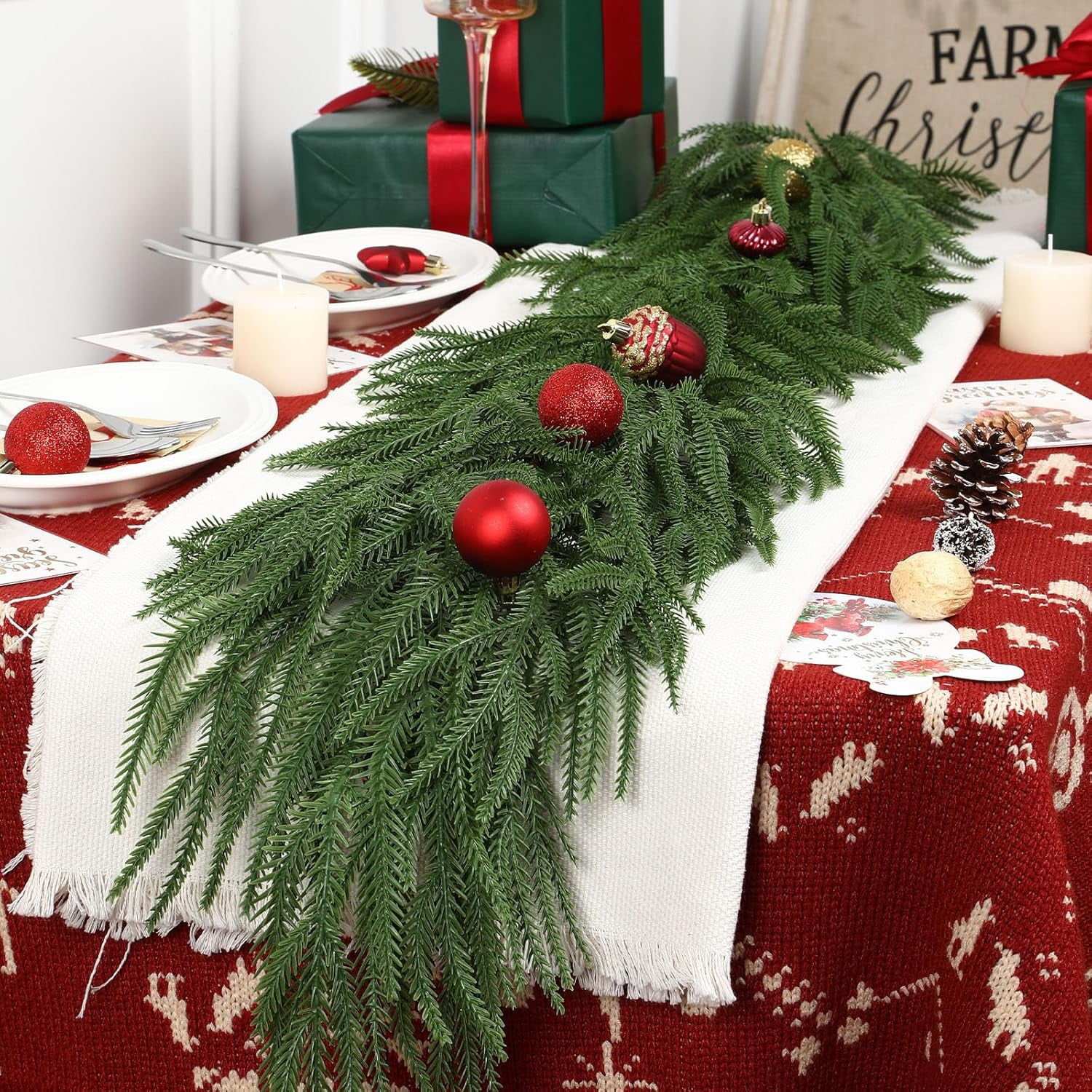9ft Artificial Christmas Garland, Real Touch Norfolk Pine Garland- Winter Pine Garland, Greenery Christmas Garland for Mantle, Table, Fireplace, Indoor, Outdoor Christmas Decorations