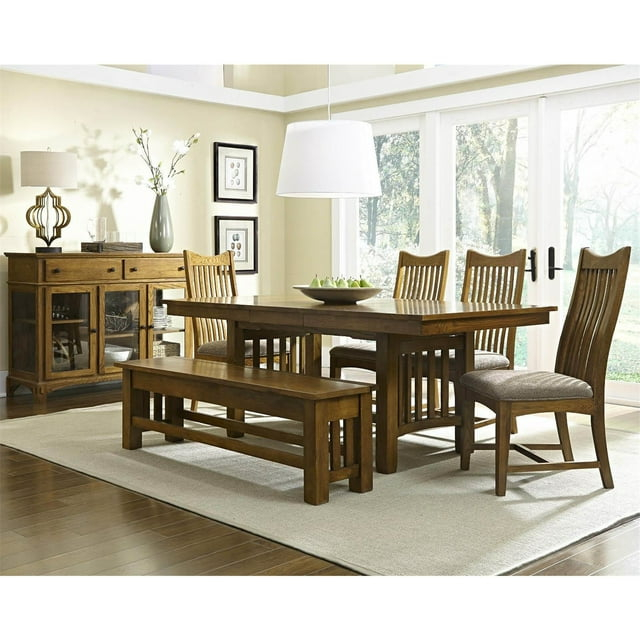 Transitional Rustic Oak Extendable Dining Table with Self-Storing Leaves