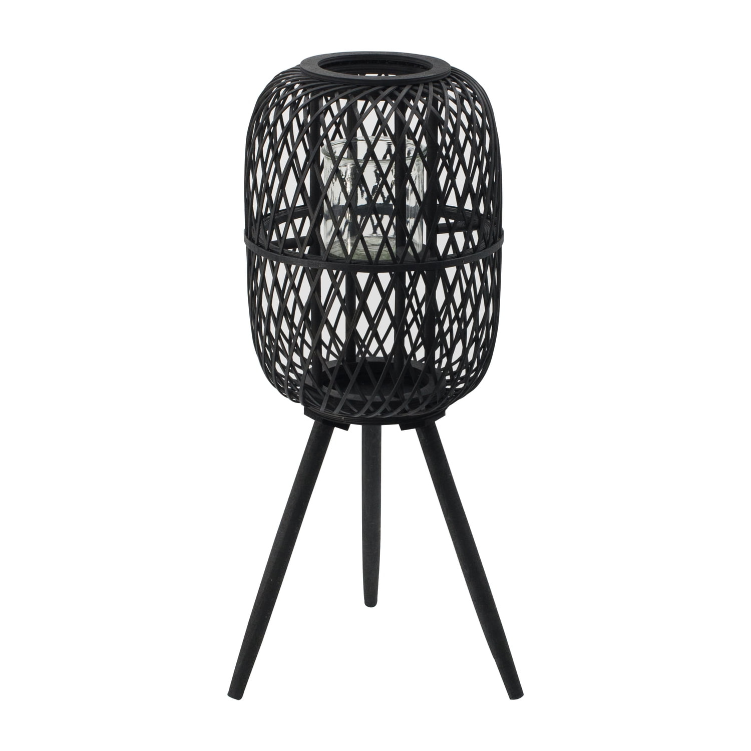 A&B Home Black Woven Bamboo Lantern with Tripod Leg 11.6" x 11.6" x 29.9"