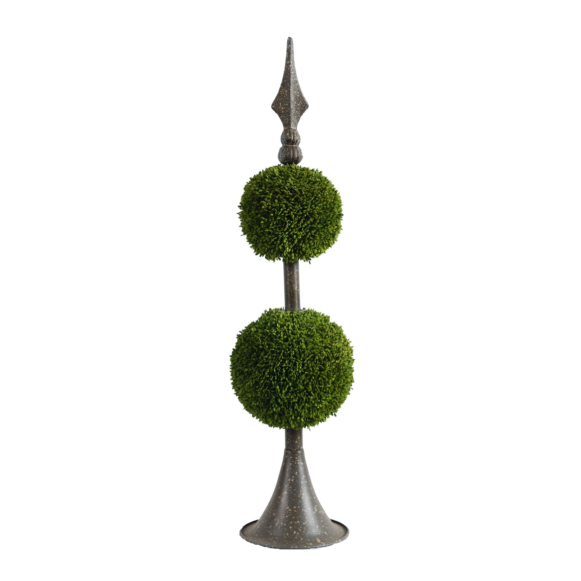 A&B Home Boxwood Ball Topiary with Metal Finial Stand Double Sphere 26 Inch Tall Indoor Outdoor House Decoration
