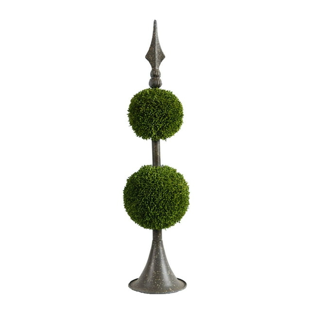 A&B Home Boxwood Ball Topiary with Metal Finial Stand Double Sphere 26 Inch Tall Indoor Outdoor House Decoration
