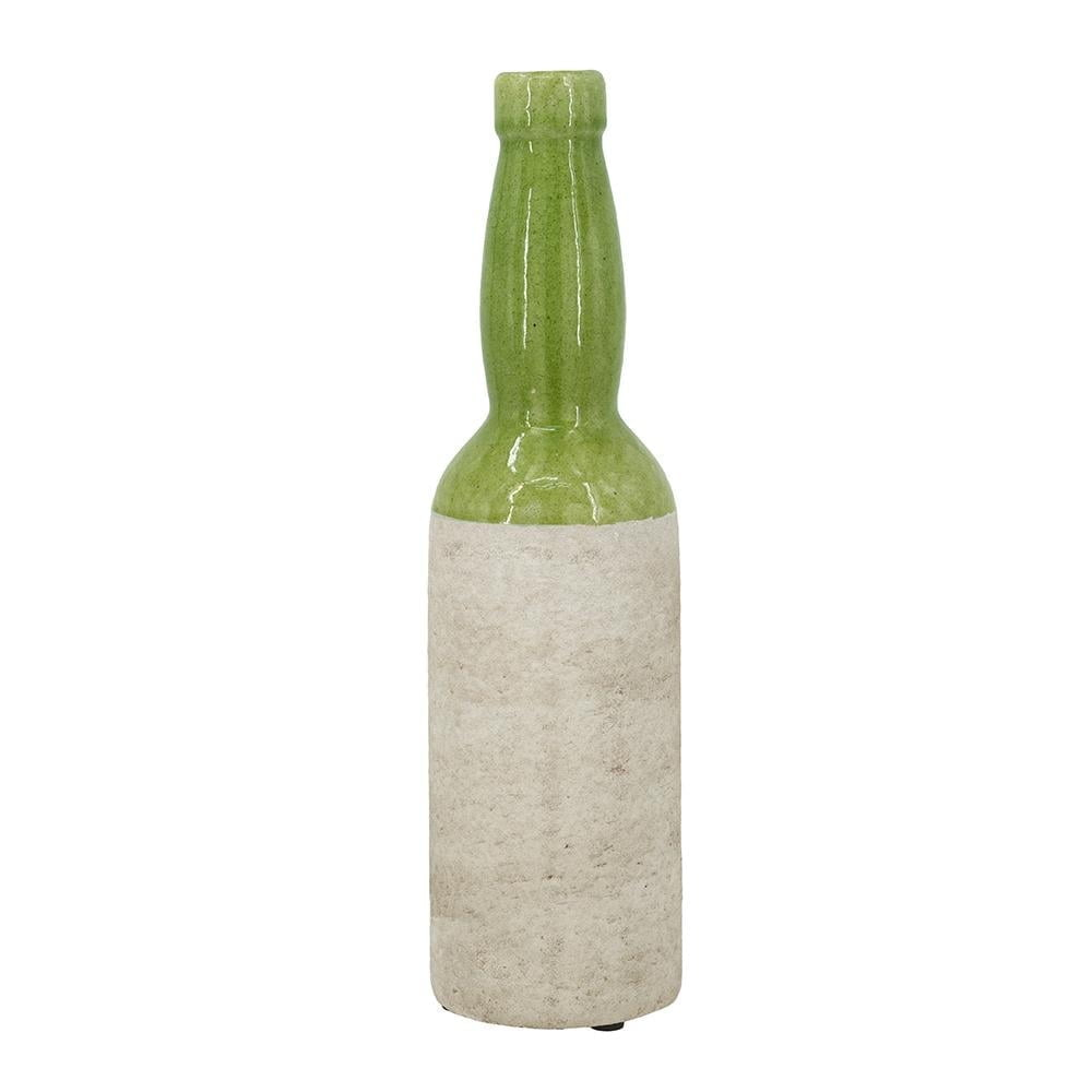 Dakota Fields Ceramic Bottle Vase with Deep Green and Earthy Tan Finish