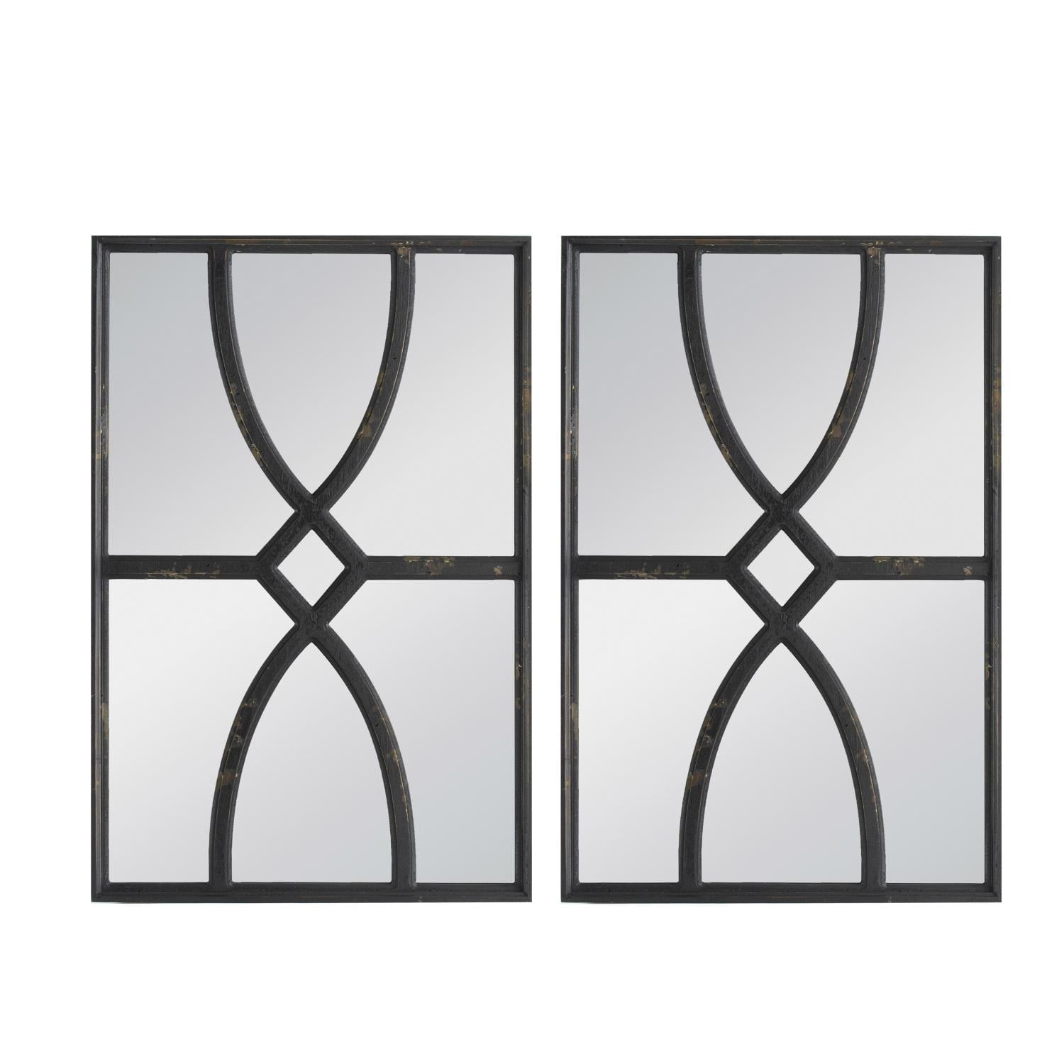 A&B Home Rectangular Carved Set Of 2 Wall Mirror With Antique Black