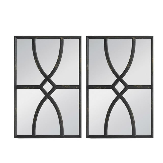 A&B Home Rectangular Carved Set Of 2 Wall Mirror With Antique Black