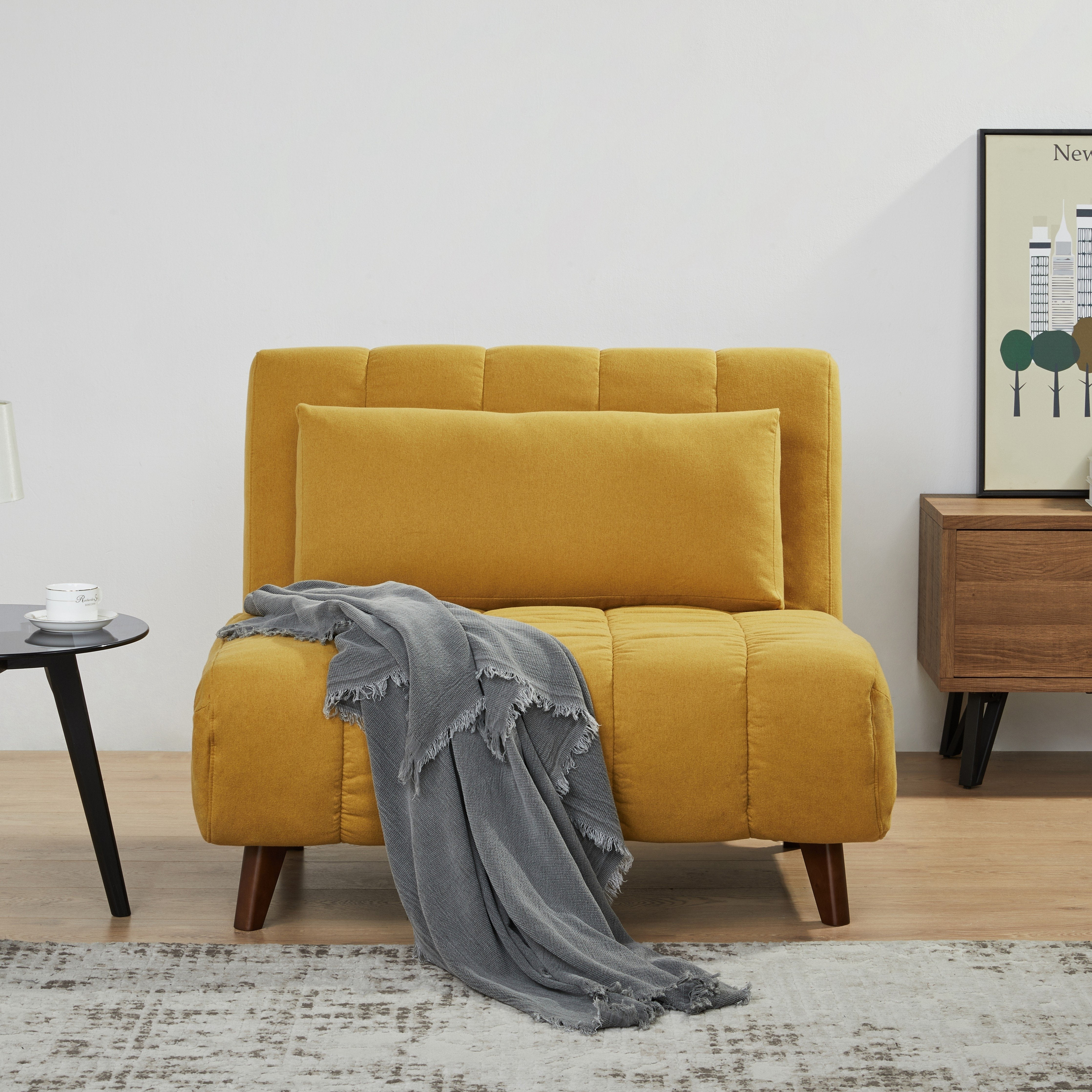 A&D Home Springfield Polyester Convertible Futon Chair, Yellow