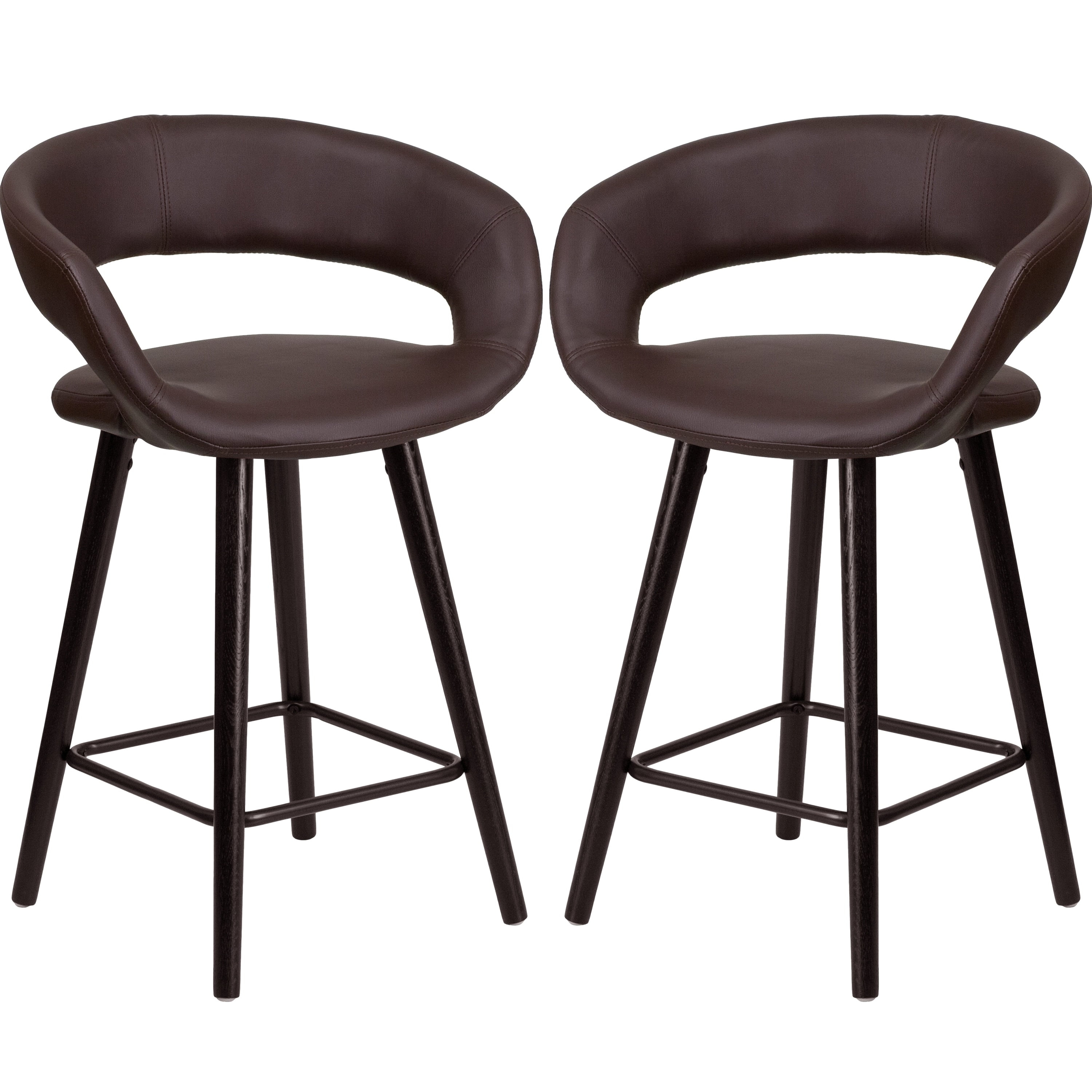 A Line Furniture Sleek Brown Rounded Floating Back Design Counter Height Stool with Cappuccino Wood Base Brown
