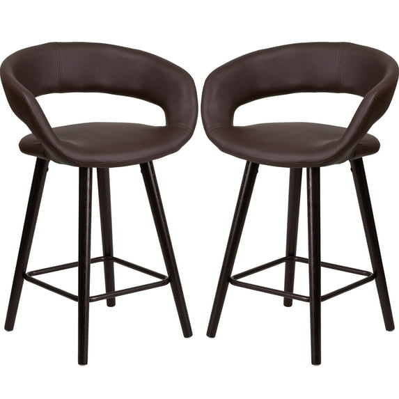 A Line Furniture Sleek Brown Rounded Floating Back Design Counter Height Stool with Cappuccino Wood Base Brown
