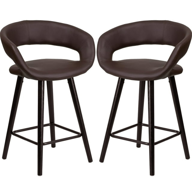 A Line Furniture Sleek Brown Rounded Floating Back Design Counter Height Stool with Cappuccino Wood Base Brown