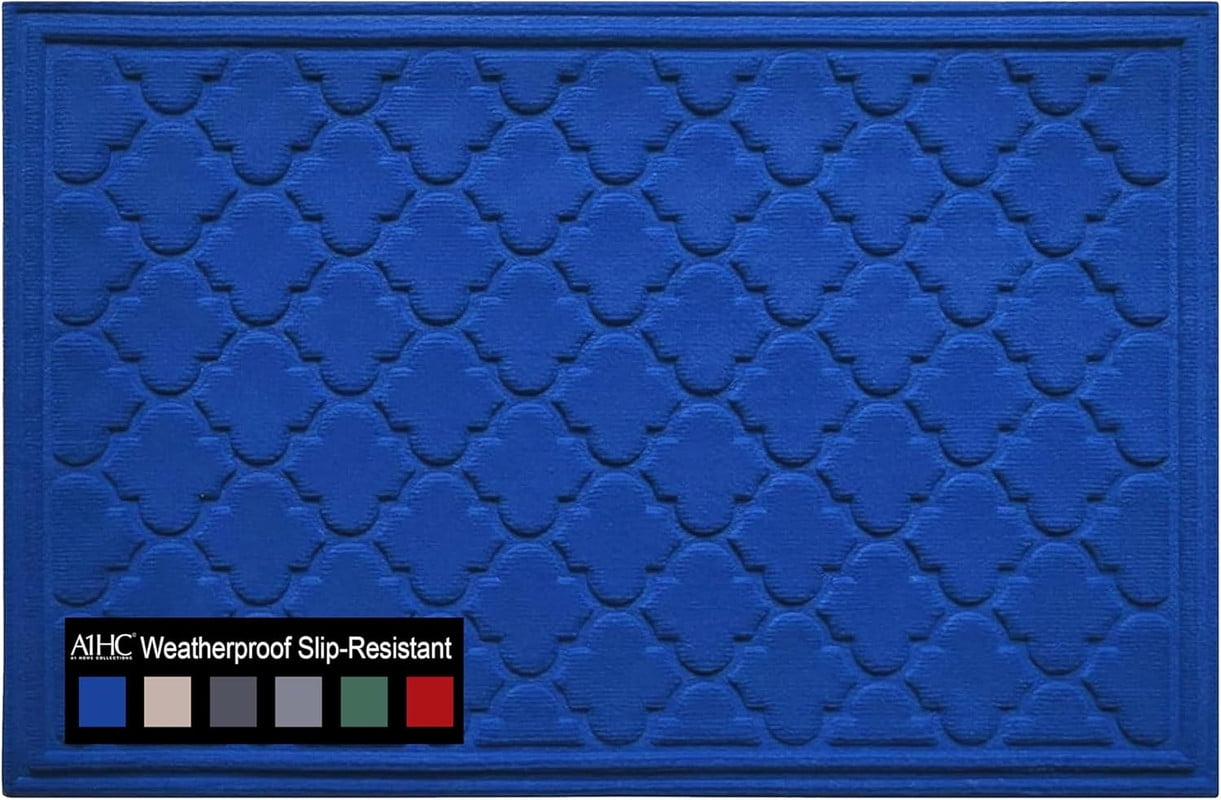 A1HC Indoor Outdoor Mat, Front and Back Entrance Welcome Mats, Large Front Door Patio Mats 24x36 Inches, Non-Slip Easy Clean Entrance Washable Large Size Doormats, Blue