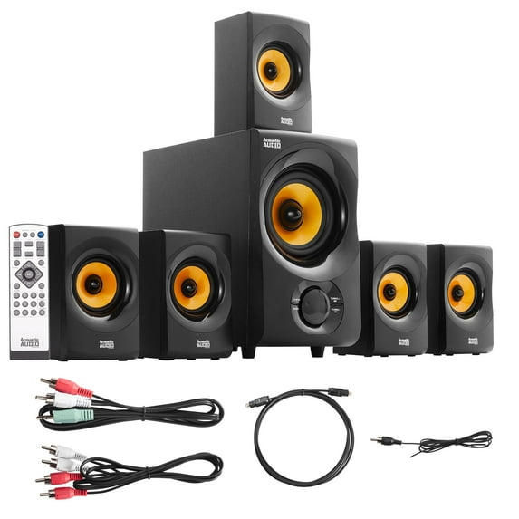 Acoustic Audio 5.1 Channel Black Bluetooth Speaker System with Subwoofer
