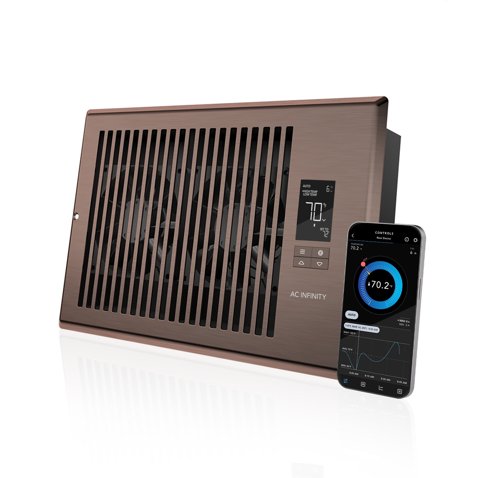 AC Infinity AIRTAP T6 Bronze, Register Booster Fan for 6” x 10” Register Holes, Improves Heating & Cooling Vents, Quiet 10-Speeds, Bluetooth App Control Data Alerts