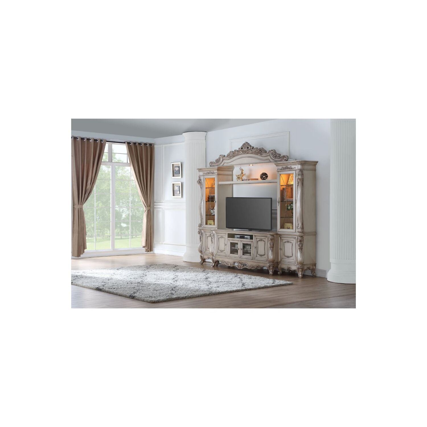 ACME  3 Piece Gorsedd Entertainment Center - Antique White